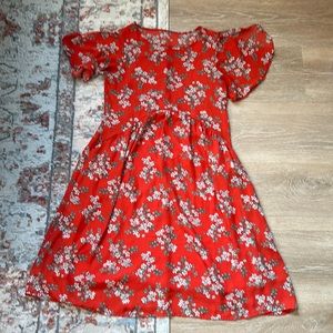 Red flower dress w/ pockets